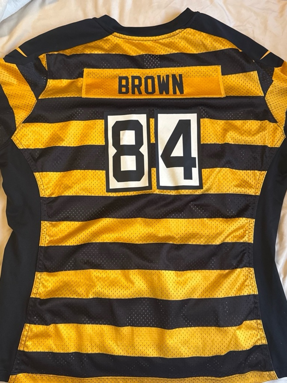 Nike Black and Gold Striped Football Jersey #84 Brown
